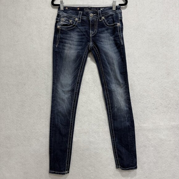 Miss Me Denim - Miss Me Jeans Womens 25 Blue Signature Skinny Embroidered Flap Pocket Denim